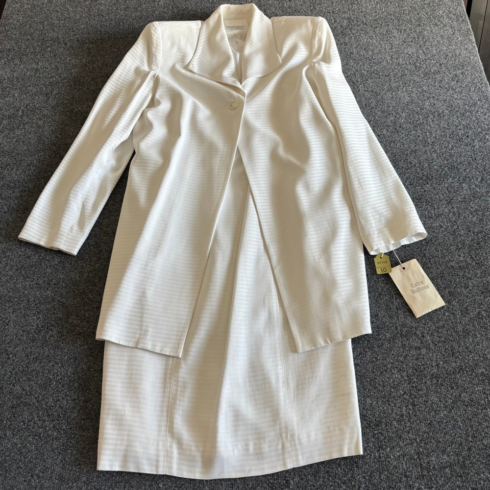 Lew Magram Collection White Textured Suit Set Jacket Dress Women Size 10